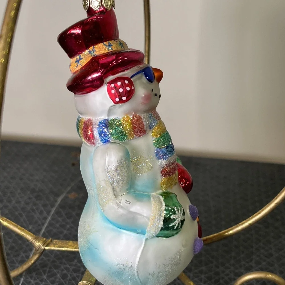 Vtg Radko Hot & Frosty Snowman Glass Christmas Ornament 5